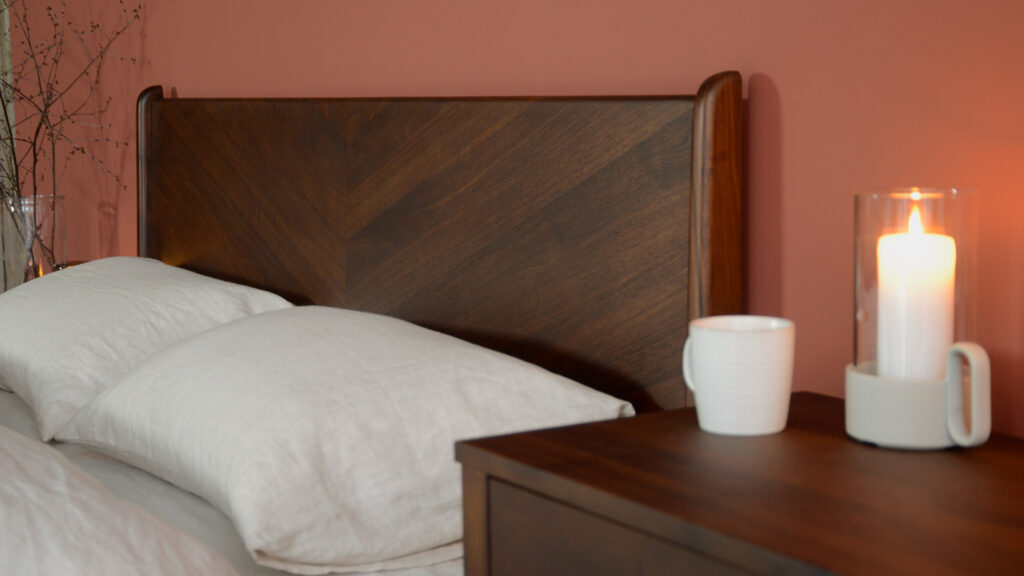smoked walnut headboard chevron detail