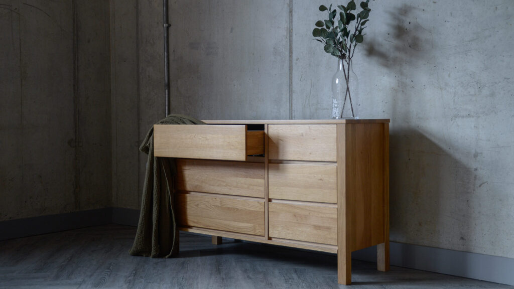 solid oak Shaker wide chest of drawers