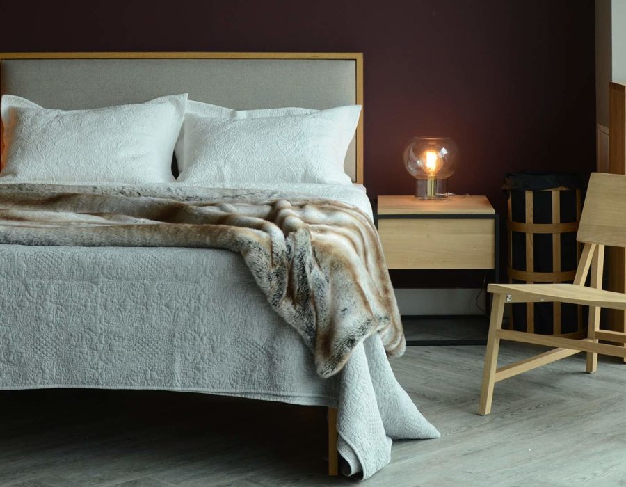 stonewash embroidered quilt grey with faux fur bedspread