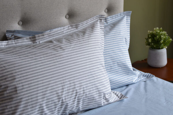 striped cotton bedding blue or grey pillowcases