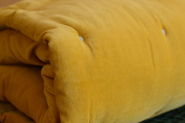 turmeric colour velvet quilt detail