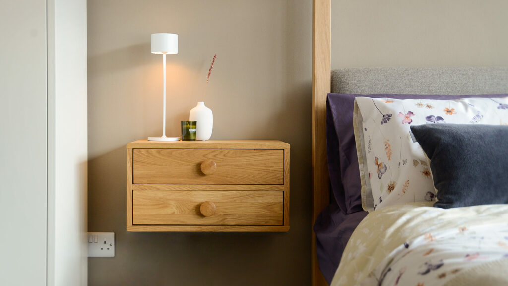 wall mounted two drawer oak bedside table main view