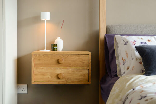 wall mounted two drawer oak bedside table main view