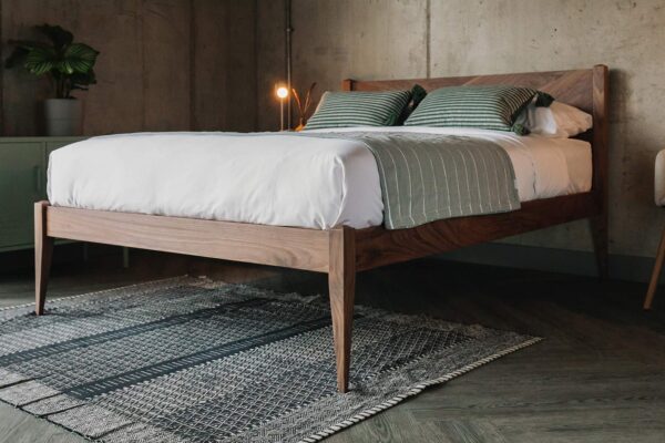 walnut Dalston bed with chevron headboard 1920