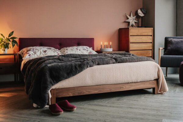 walnut Iona with walnut Spindle bedside units