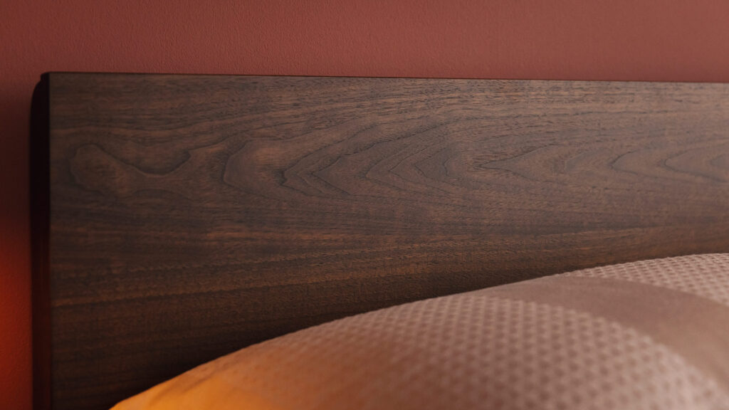 walnut Malabar headboard detail smoked finish