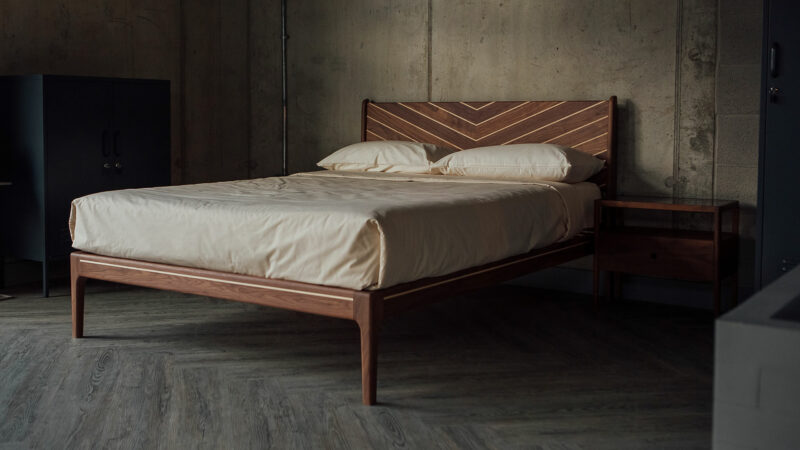 walnut and maple hoxton bed 3q