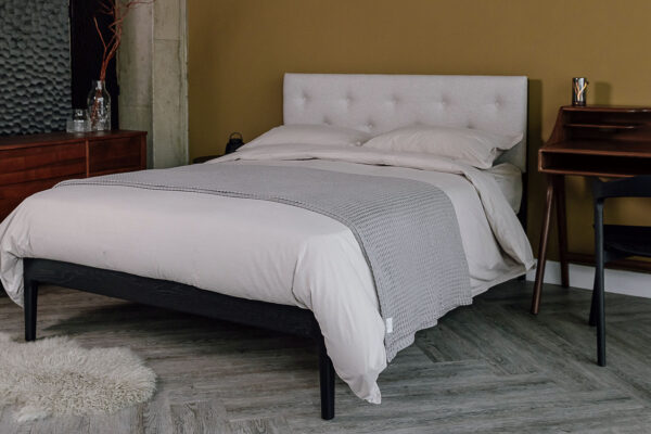 Quick Ship Bloomsbury - Black Oak Upholstered Bed