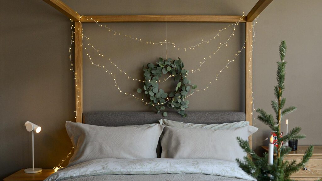 wire led strong lights silver on highland with christmas eucalyptus wreath